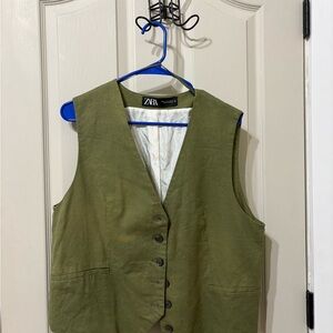 Zara Khaki Green Sleeveless Vest